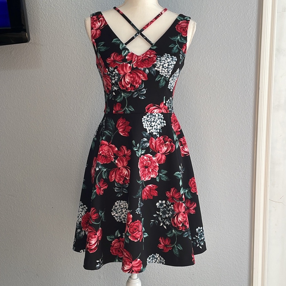 Guess Black and Red Fit and Flare Mini Dress